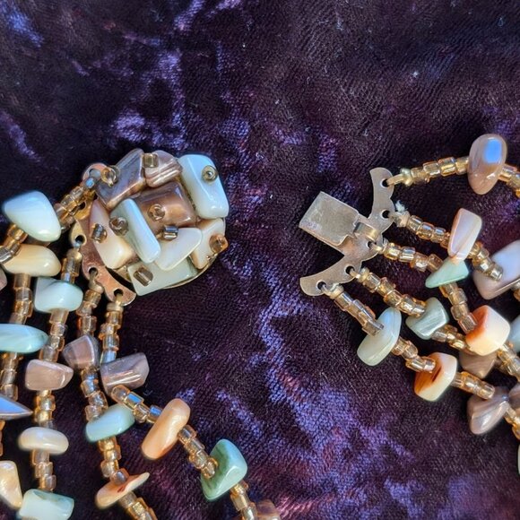 Vintage Multi-strand Shell & Glass Bead Necklace, Made in Japan - Southwest Hues - Picture 8 of 16